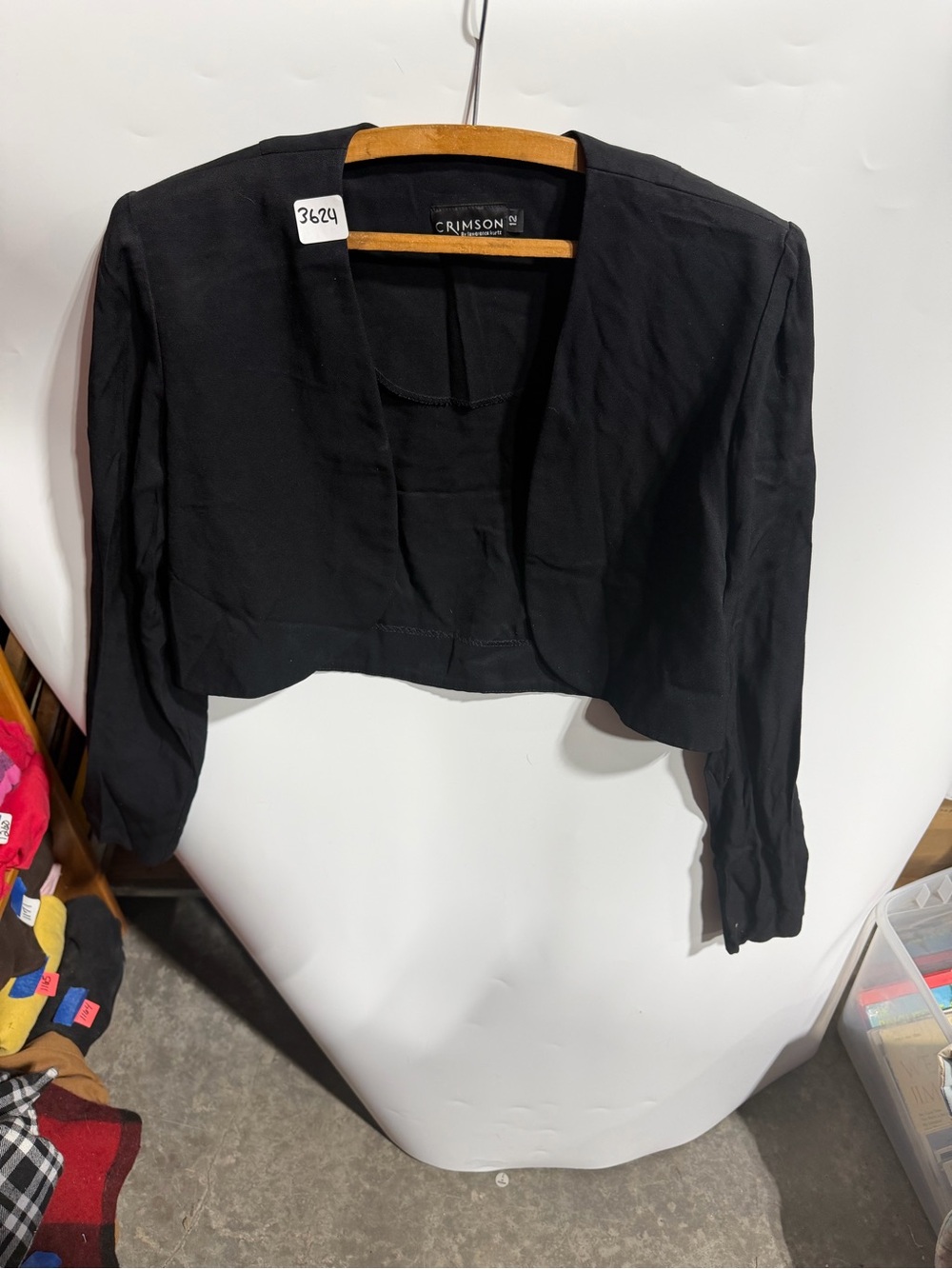 #3624-Crimson Cropped Open-Front Black Women's Jacket